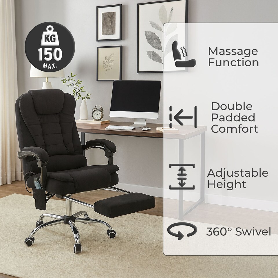 image 1 of Neo Office Chair Brown Faux Leather with Massage Function & Footrest | Black