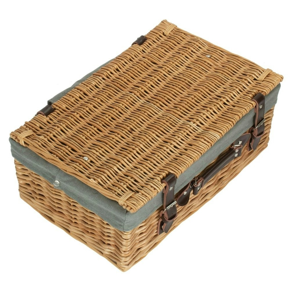 image 1 of 46cm Buff Wicker Picnic Basket with Lining Grey | Grey | One Size