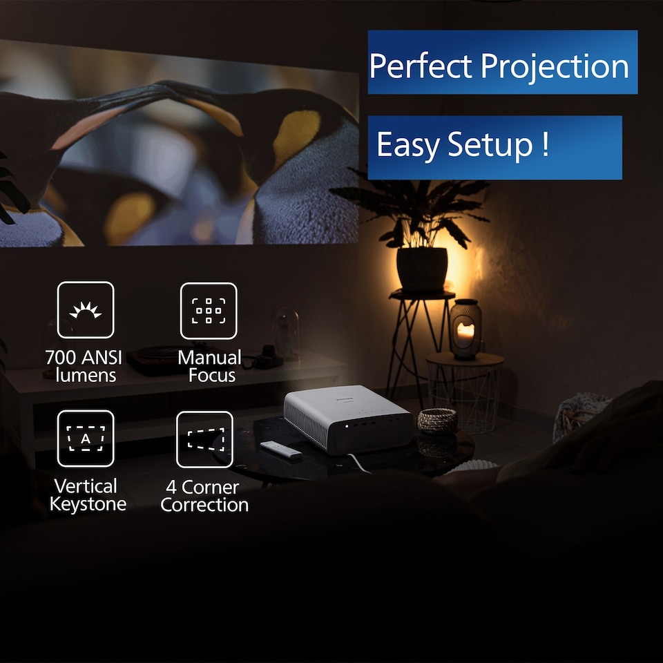 image 1 of Philips NeoPix 750 Smart Projector White, 120", 1080p, LED, Wi-Fi screen mirroring experience