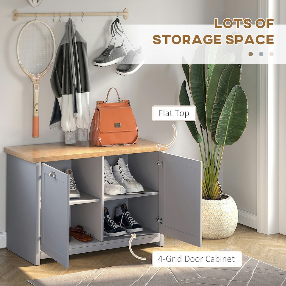 image 1 of HOMCOM Shoe Cabinet 4 Storage Units Wood Effect Top Entryway