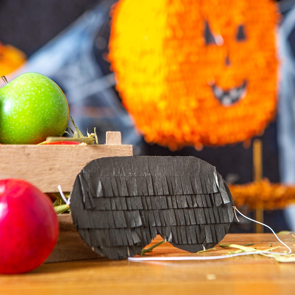image 1 of Pinatas Halloween Pumpkin Cardboard Pinata, Stick and Blindfold Set - W35cm x D10cm x H35.5cm - Orange