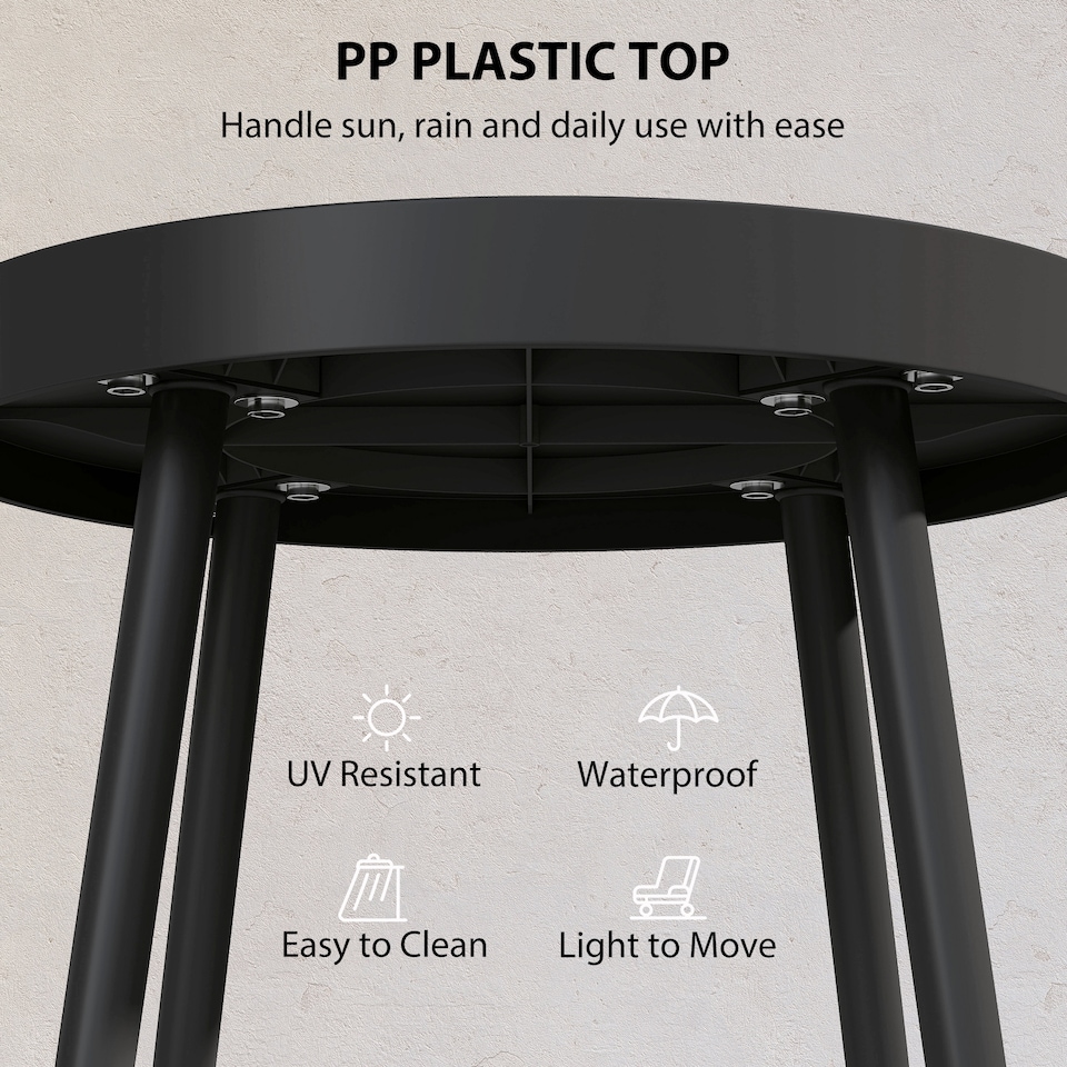 image 1 of Outsunny Round Garden Table, Outdoor Coffee Side Table with Plastic Top