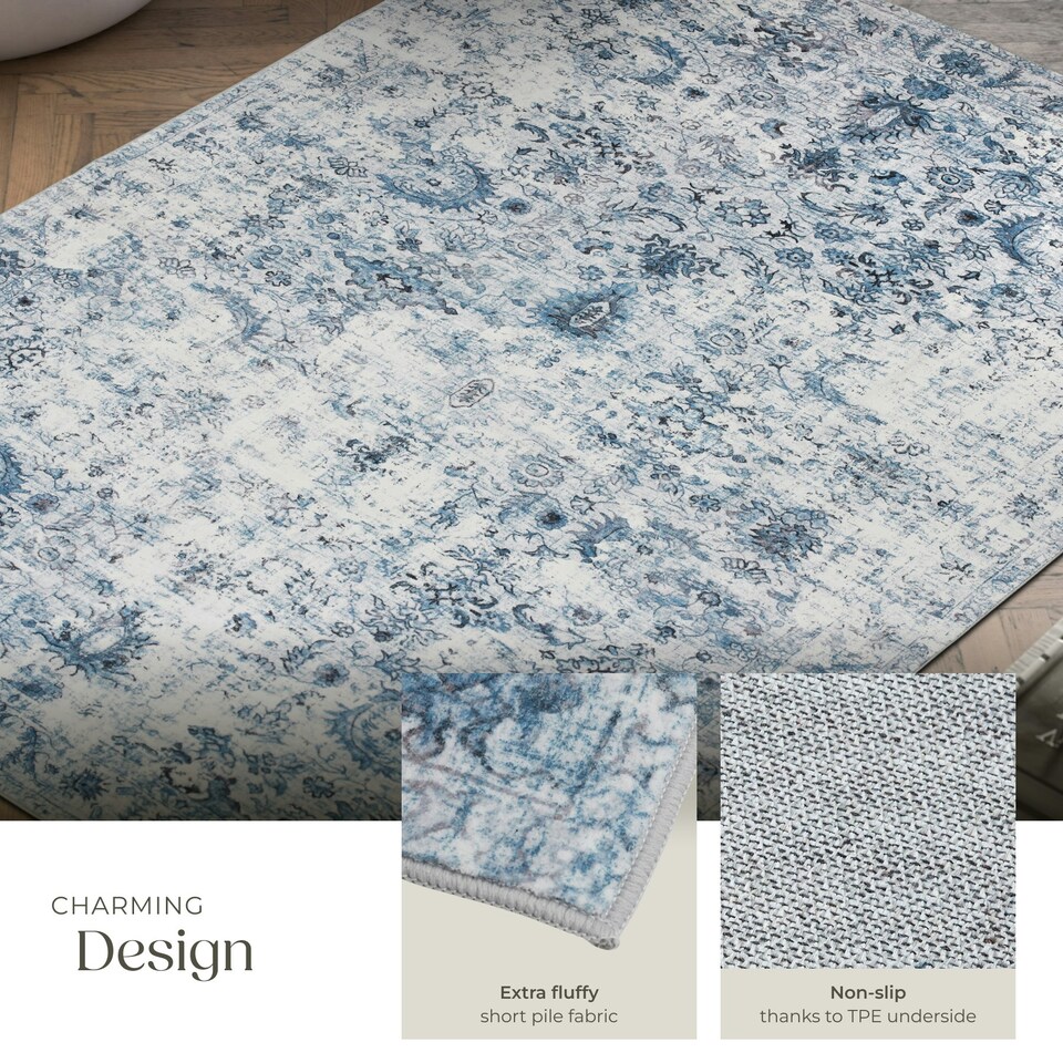 image 1 of Vintage Rug Amara - faded design, machine washable, short pile & non-slip underside Blue | 230 x 160 cm