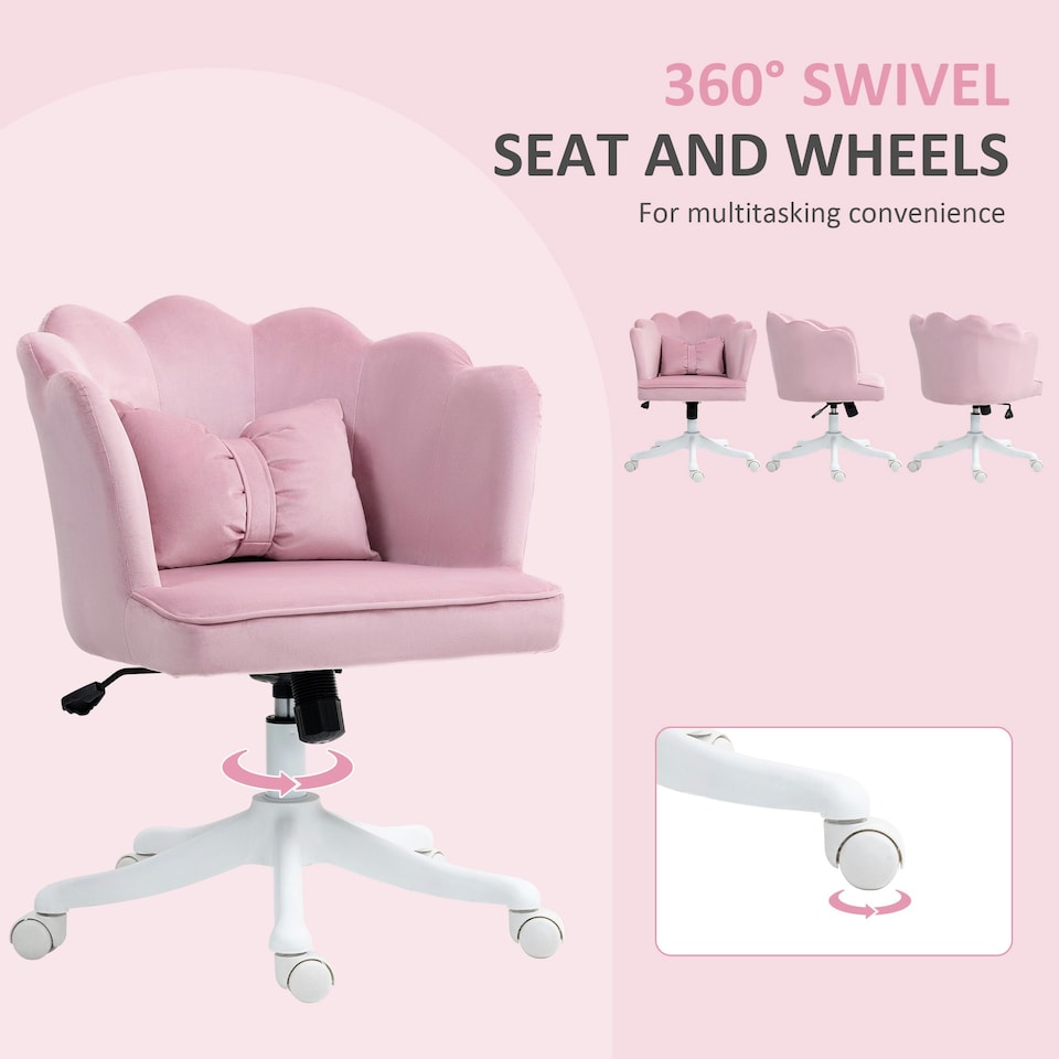 image 1 of HOMCOM Armless Desk Chair Home Office Chair w/ Wide Seat Tilt Function Pink