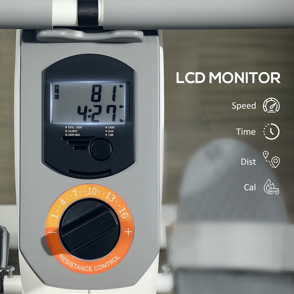 image 1 of SPORTNOW 16-Level Magnetic Rowing Machine with LCD Monitor, Black