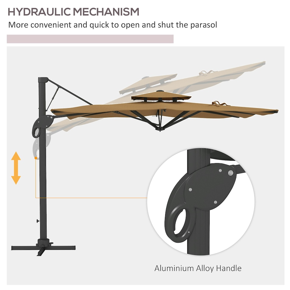 image 1 of Outsunny 3(m)Garden Parasol Patio Umbrella with Mechanism Dual Top Khaki