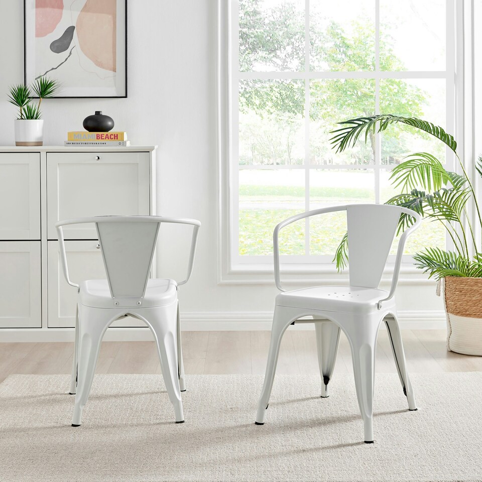 image 1 of Furniturebox 2x Colton 'Tolix' Style White Metal Dining Chairs with Arms