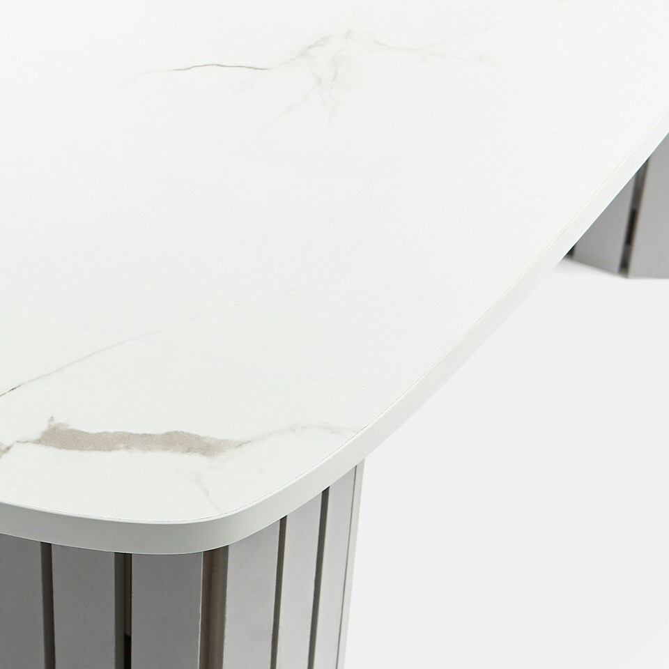 image 1 of OHS Ribbed Curved Home Furniture Living Room Decor Coffee Table White | White Marble