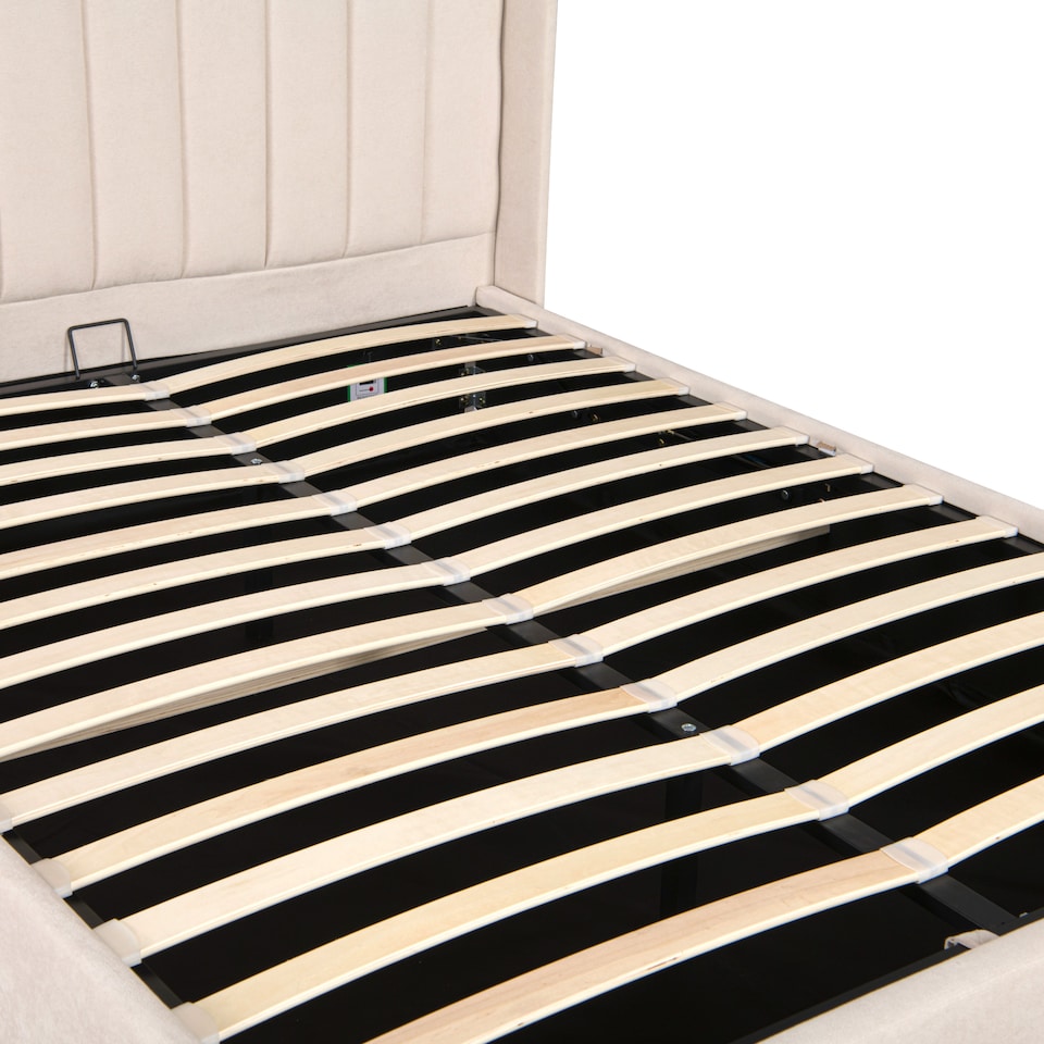 image 1 of Daresbury Winged Headboard Fabric Upholstered Ottoman Storage Bed Frame | Cream | Natural | Double