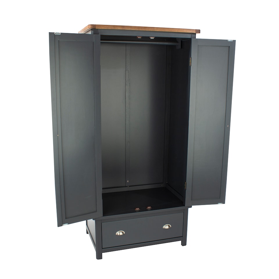image 1 of Dunkeld Two Door Wardrobe with Midnight Blue and Antique Oak Effect Finish - Drawer and Hanging Storage | Blue | Blue | One Size | 1
