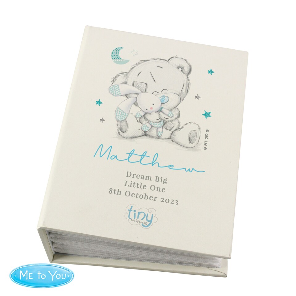 image 1 of Personalised Tiny Tatty Teddy Blue 6x4 Photo Album with Sleeves Cream