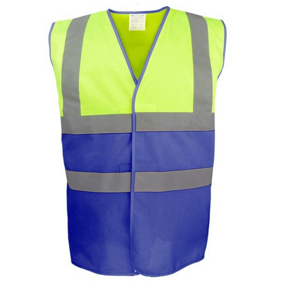 Yoko Unisex Adult Two Tone Hi-Vis Vest - Yellow/Royal Blue - 3XL