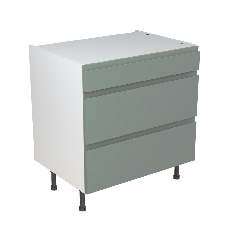 Sage Green Matt J-Pull Door Base Unit Cabinet Handleless 3 Drawer Soft Close Flatpack - 800x870mm Green | Sage Green