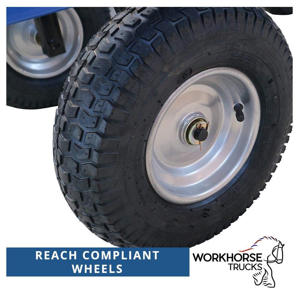 image 1 of Workhorse Trucks General Purpose Platform Truck with Plywood Base, Pneumatic Wheels, 450kg Capacity, Blue Mesh Platform