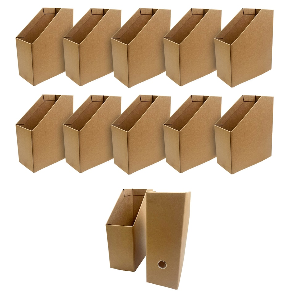 image 1 of Pack of 6 Kraft Magazine Files Corrugated Cardboard Desk Organiser | Multi