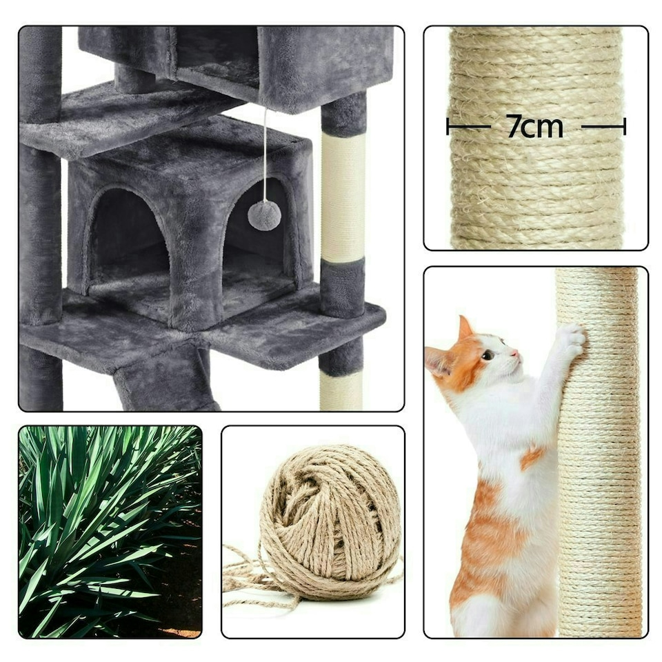 image 1 of Yaheetech 177 cm Cat Tree Tower with Condos and Scratching Posts Dark Grey