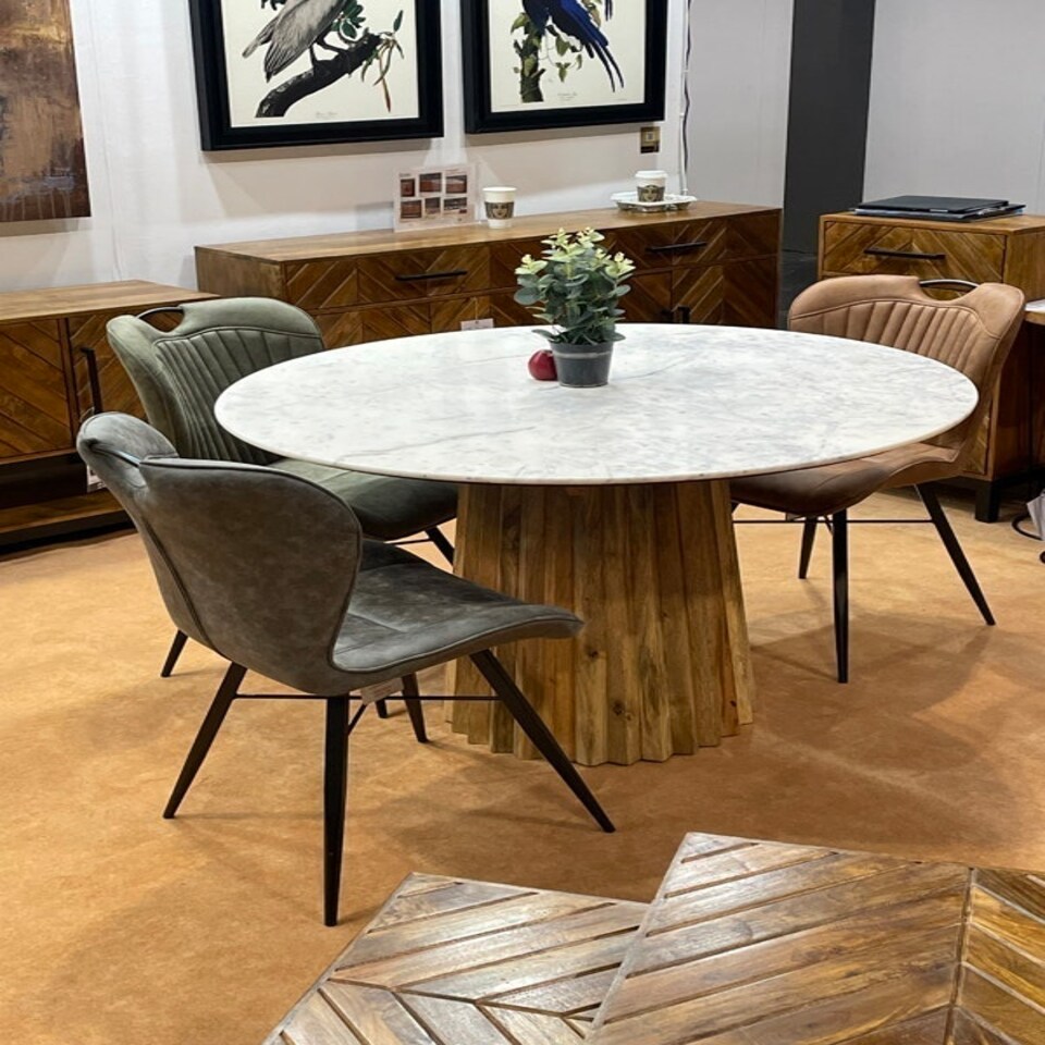 Surya Marble Round Dining Table Top - Natural Marble/Mango Wood - L120 x W120 x H76 cm - Assembly Required Brown