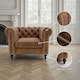 image 6 of Faux Leather Suede Brown 1 Seater Chesterfield Sofa With Wooden Feet CAMDEN