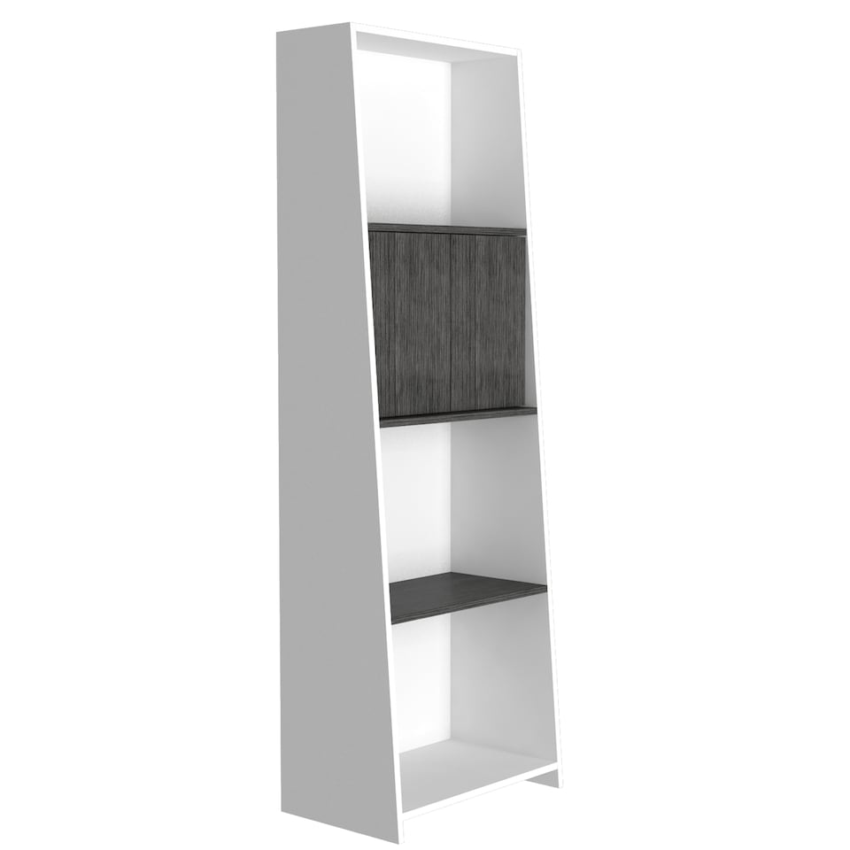 image 1 of Dallas White Bookcase With Doors - White and Carbon Grey Oak Effect with Modern Open-Plan Design | White | White & Carbon Grey | One Size | 1