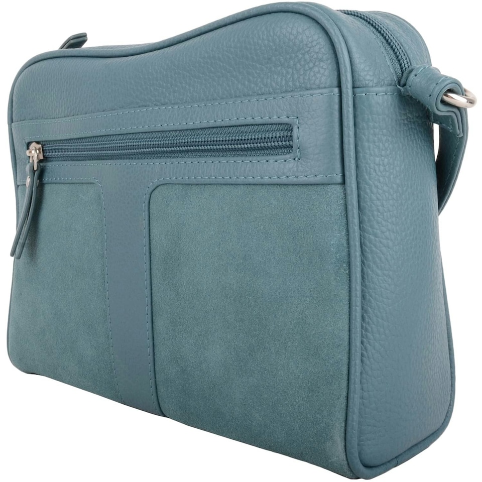 image 1 of Genuine Soft Leather Crossbody Shoulder Handbag with Suede Panelling Blue | Aqua