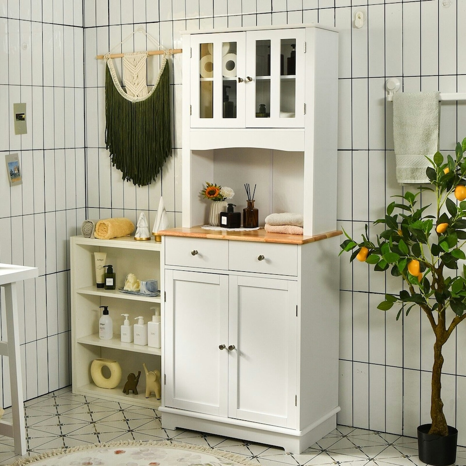 image 1 of COSTWAY Kitchen Pantry Cabinet Buffet Cupboard W/ Drawer White