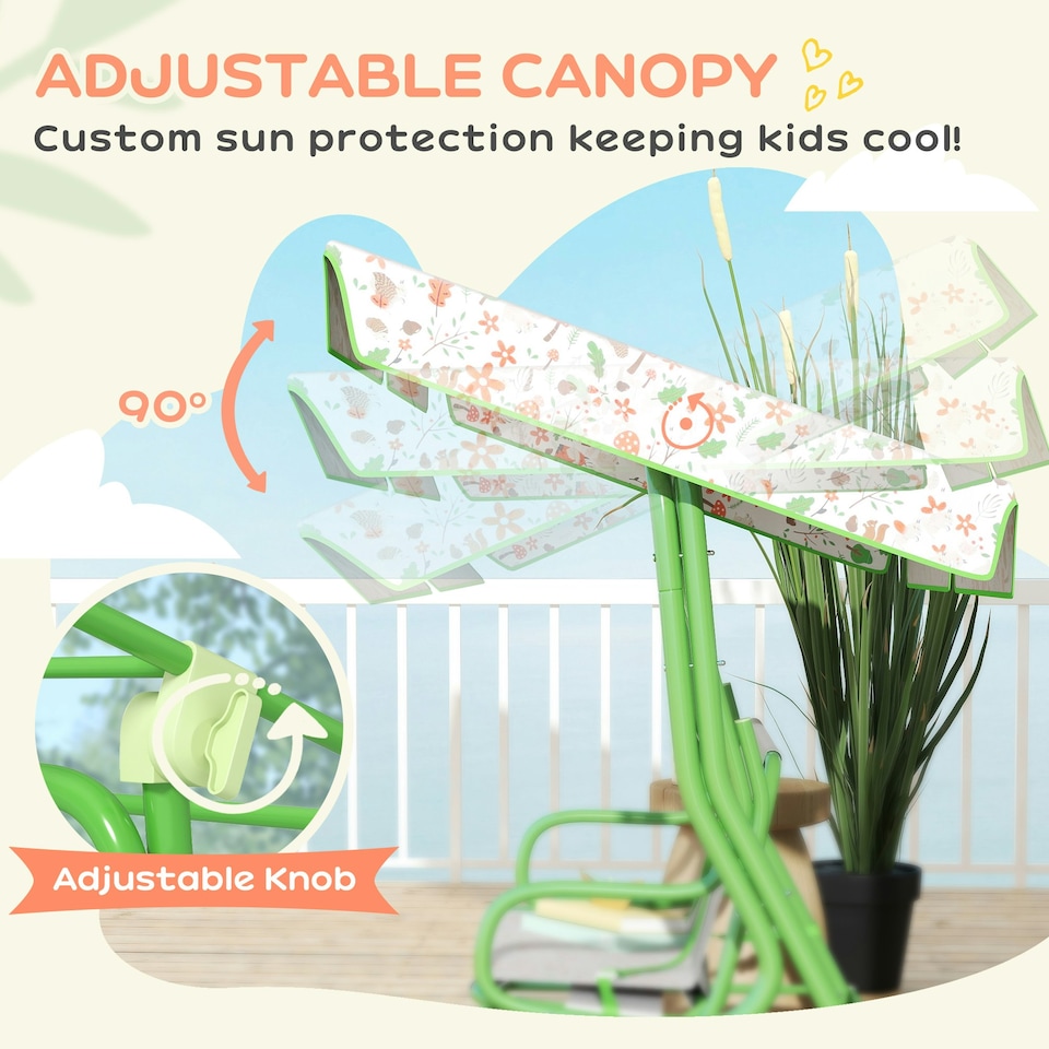 image 1 of AIYAPLAY Kids Garden Swing Chair, Swing Seat with Adjustable Canopy | Green