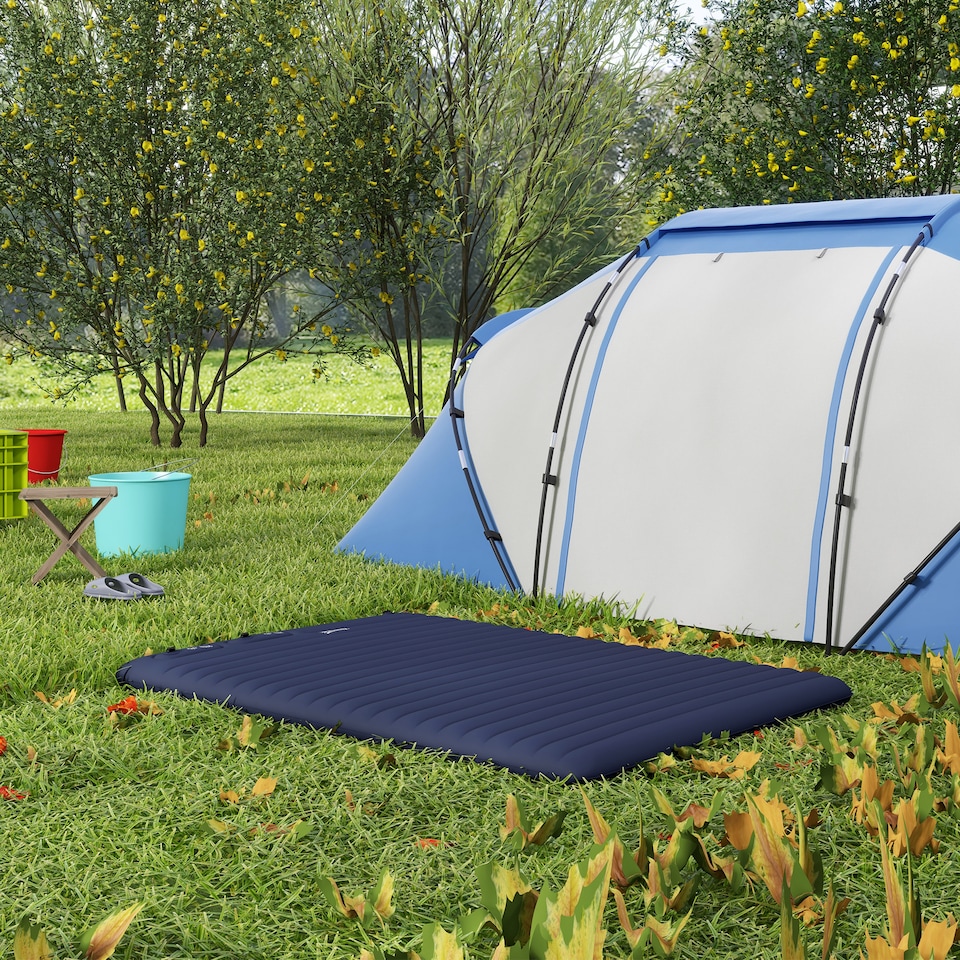 image 1 of Outsunny Double Air Bed Inflatable Mattress, 195 x 140 x 10cm, Blue