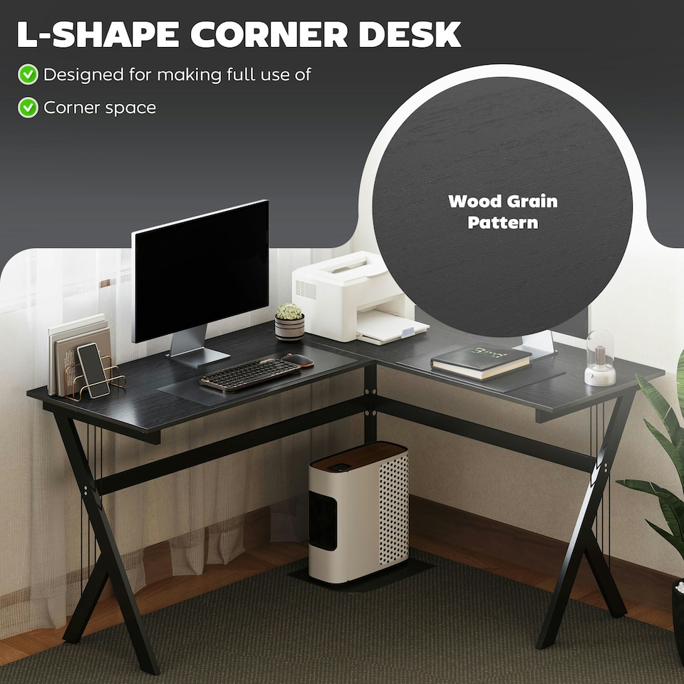 image 1 of HOMCOM L-Shaped Corner Computer Desk Laptop Workstation PC Table Home Office