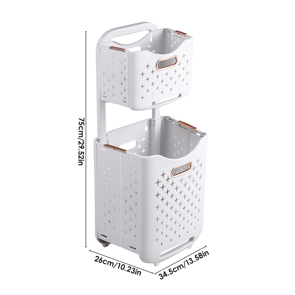 image 1 of Living and Home 2-Tier Foldable Laundry Baskets with Casters,S