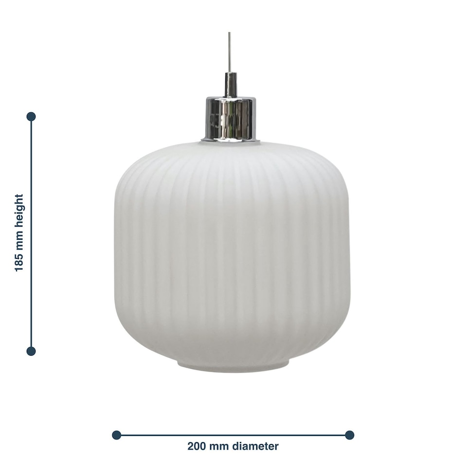 image 1 of Set of 2 Bento - White Ribbed Glass Easy Fit Pendant Shades | White | Medium | 2