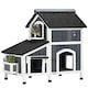 image 1 of PawHut Wooden Outdoor Cat House w/ Flower Pot, Windows, Multiple Entrances