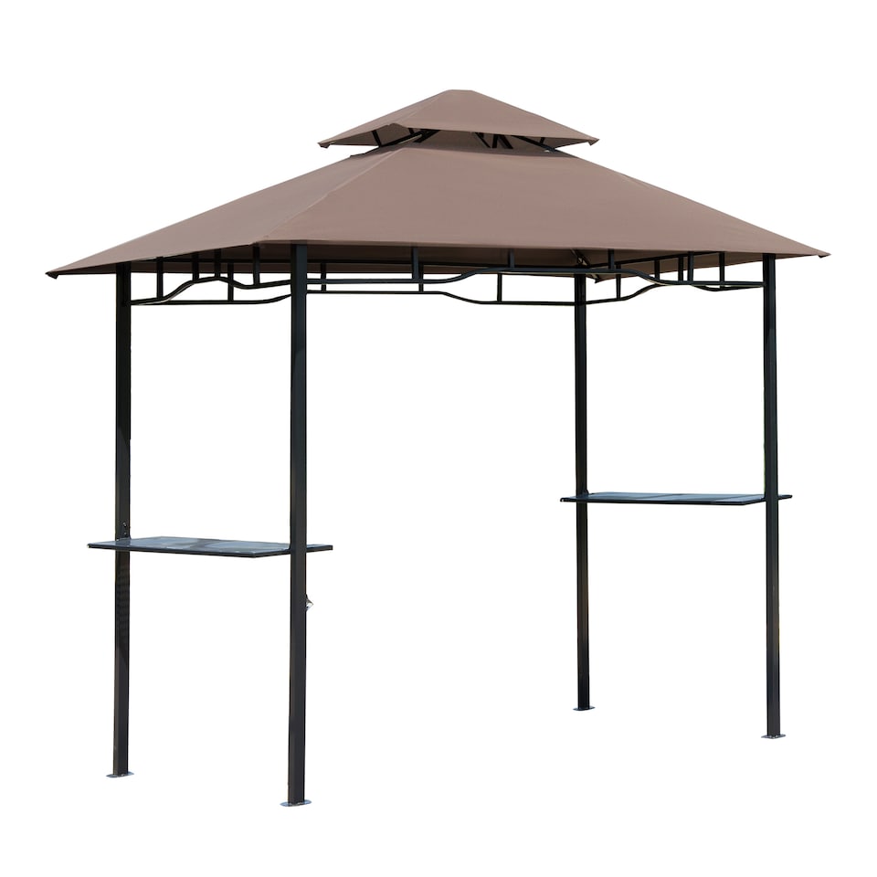 image 1 of Outsunny 2.5x1.5m Grill Gazebo Canopy, Double Tiered Outdoor BBQ Gazebo Shelter with 2 Side Shelves for Garden, Patio, Barbecue, Picnic, Coffee