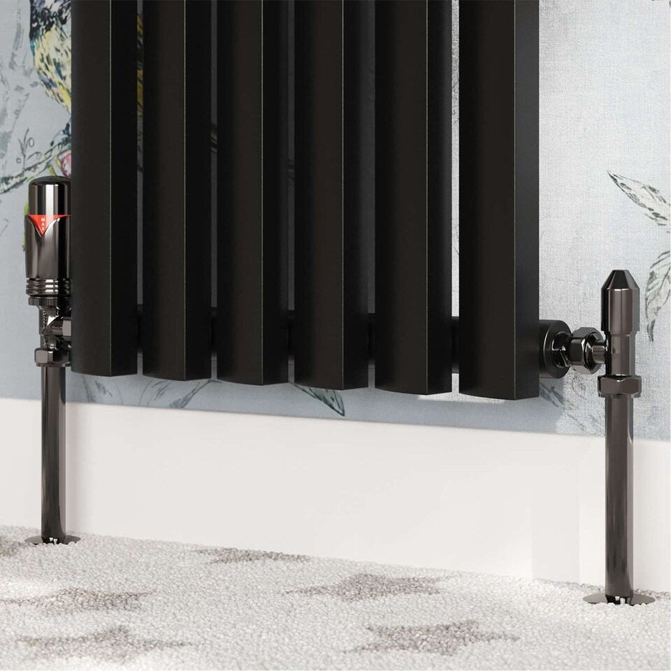 image 1 of Derry Bold - Black Nickel Thermostatic Radiator Valve & Lockshield Angled 10mm