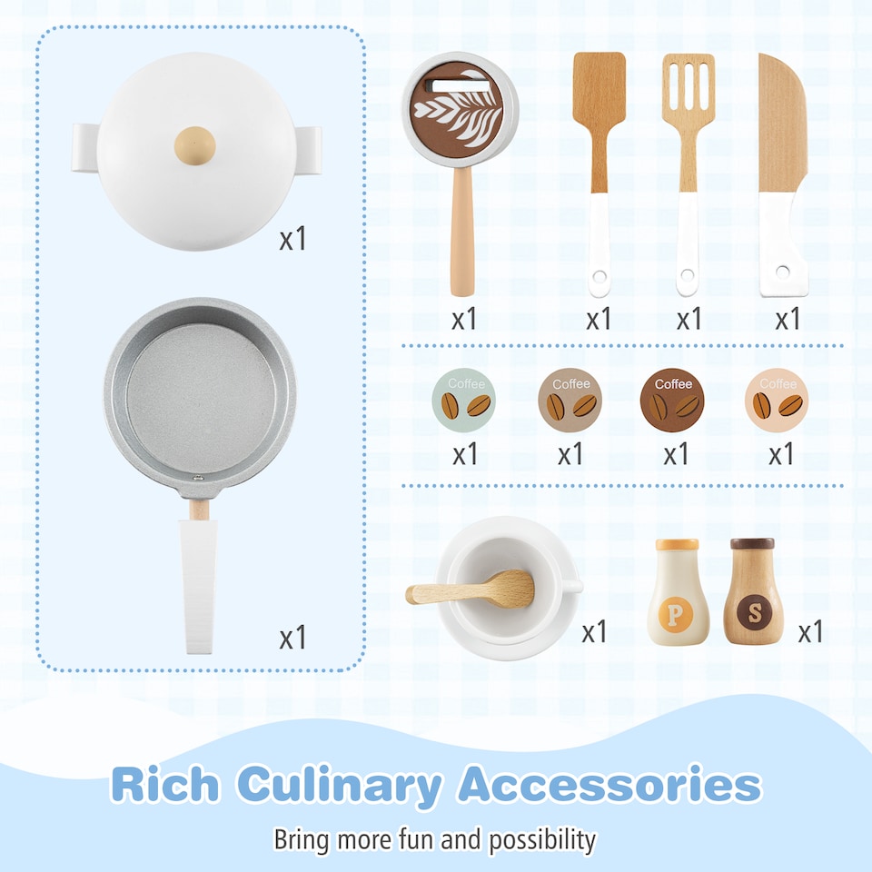 image 1 of COSTWAY Wooden Kids Kitchen Playset Pretend Play Kitchen With  Coffee Maker-Blue