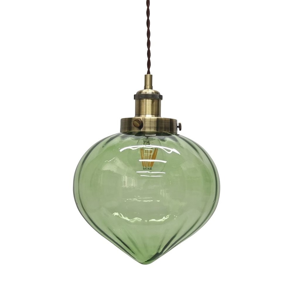 image 1 of Layla - Green Glass Easy Fit Pendant Shade with Antique Brass Detail