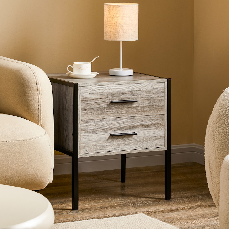 image 1 of Vida Designs Brooklyn 2 Drawer Bedside Cabinet Industrial Cabinet Table Nightstand, Grey