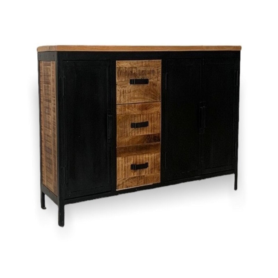 image 1 of Induse Large Sideboard - Mango Wood/Iron - L42 x W160 x H78 cm - PP Sawn Finish Black