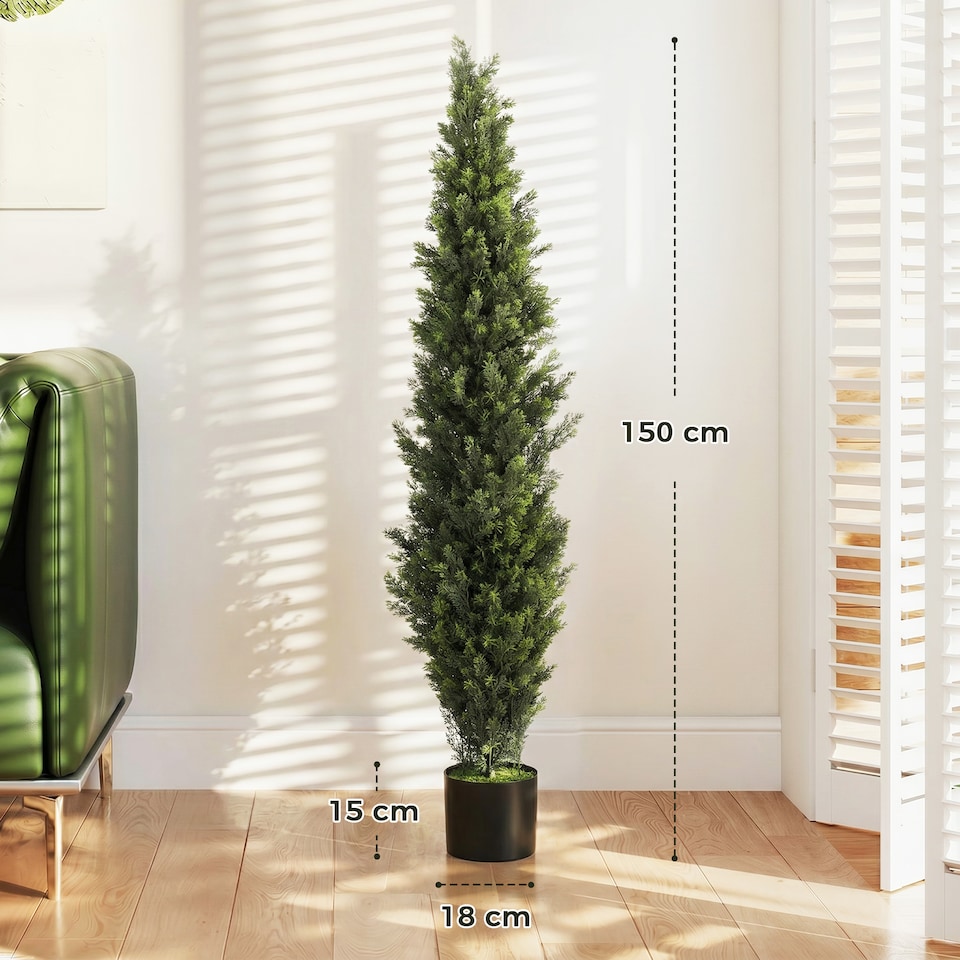 image 1 of HOMCOM Set of 2 Decorative Artificial Plants Cypress in Weighted Pot, 150cm