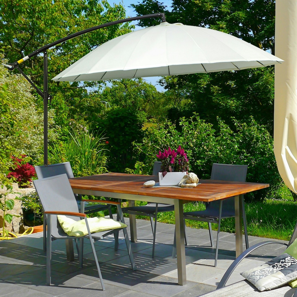 image 1 of Outsunny 3(m) Cantilever Shanghai Parasol with Crank Handle, Off-White