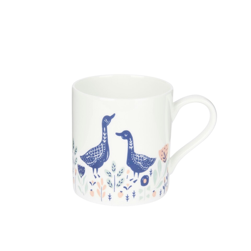image 1 of KitchenCraft Fine Bone China Woodcut Goose 250ml Can Mug | Multi
