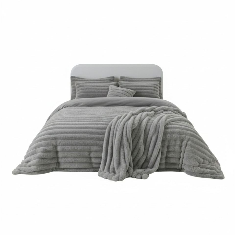 image 1 of Luxury Teddy Cord Design Bedding Set Ultra Soft Cozy Stylish Comfort | Silver | Super King