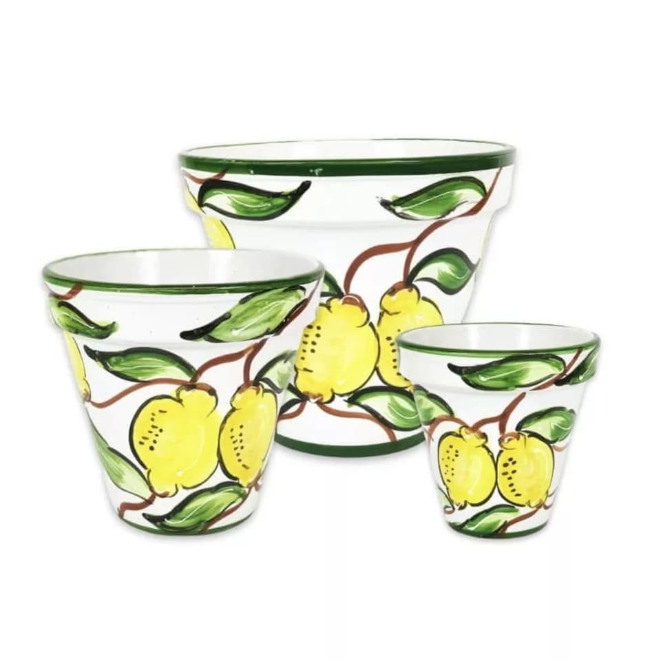 image 1 of Verano Spanish Ceramics Set of 3 Plant Pots - 16-29cm Lemons Multi
