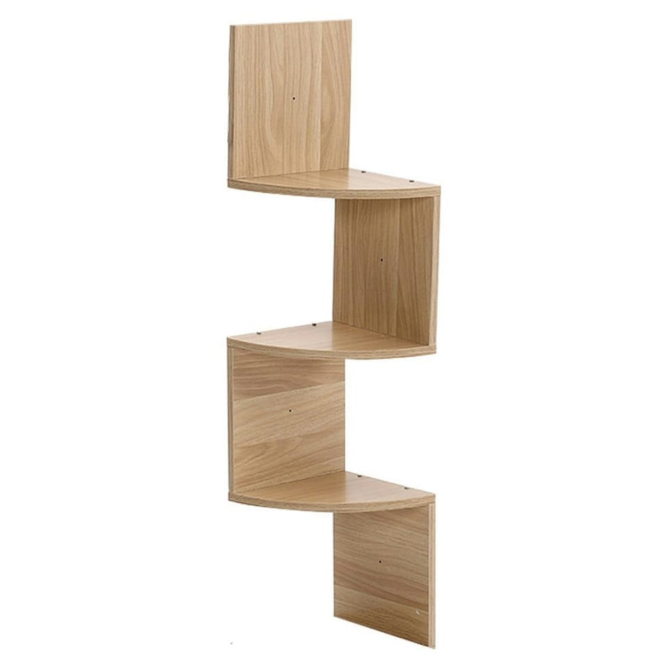 image 1 of Living and Home 3 Tier Wooden Floating Corner Wall Shelf- Brown