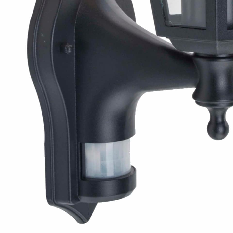 image 1 of Eversham - Black Six Sided Lantern Motion Sensor Outdoor Light | Black | Clear | 1