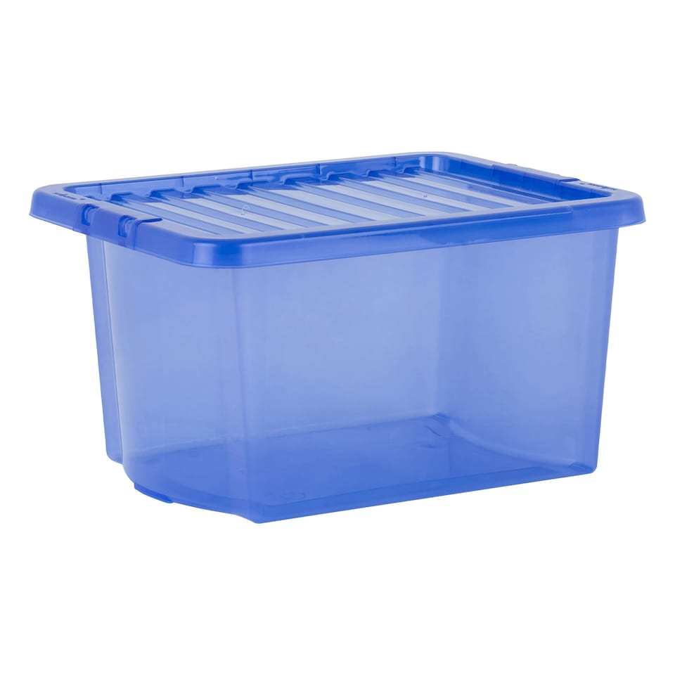 image 1 of Wham Crystal 5 x 28L Stackable Plastic Storage Boxes with Lids Blue