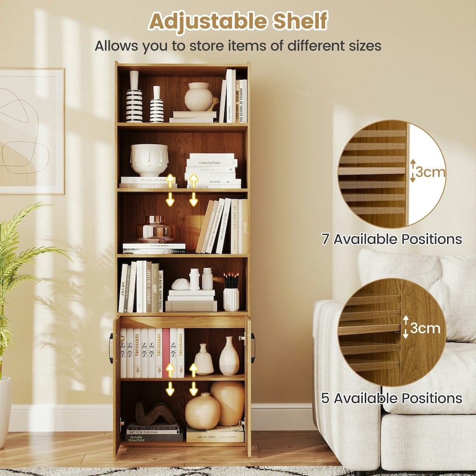 image 1 of COSTWAY 178 CM Bookcase 6-tier Modern Style Storage Natural Yellow
