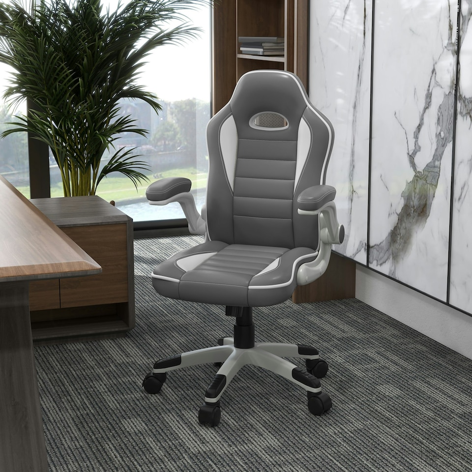 image 1 of Vinsetto Gaming Chair PU Leather Office Chair Swivel Chair Grey