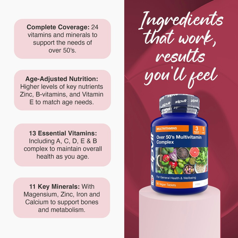image 1 of Zipvit Over 50s Multivitamin – Immune, Bone & Energy Support, 90 Vegan Tablets, 3-Month Supply