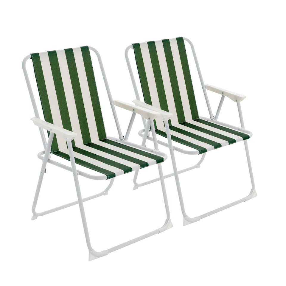 image 1 of Harbour Housewares Folding Metal Beach Chairs - Green Stripe - Pack of 2 | Green | Green