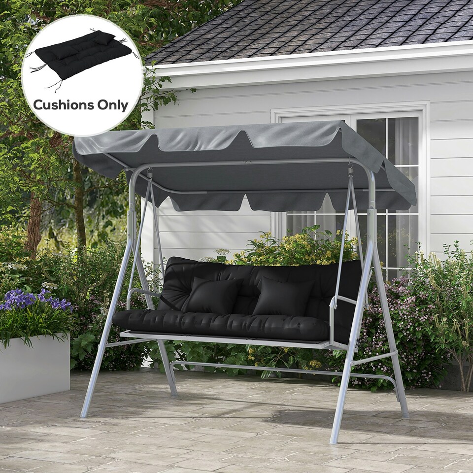 image 1 of Outsunny Outdoor Seat Cushions Back Cushion with 2 Pillows, Water Repellent Seat Pads for 3-Seater Chair, Swing, Sofa